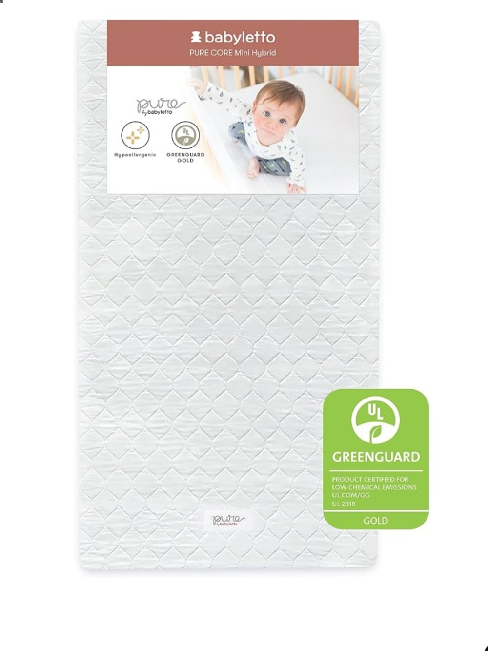 Babyletto Pure Core Mini Crib Mattress w Hybrid Waterproof Cover - New Open Box